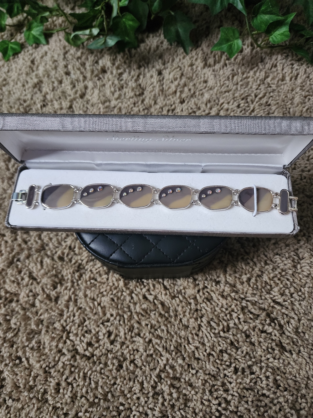 Silver Tone Oval Link Bracelet with Crystal Accents